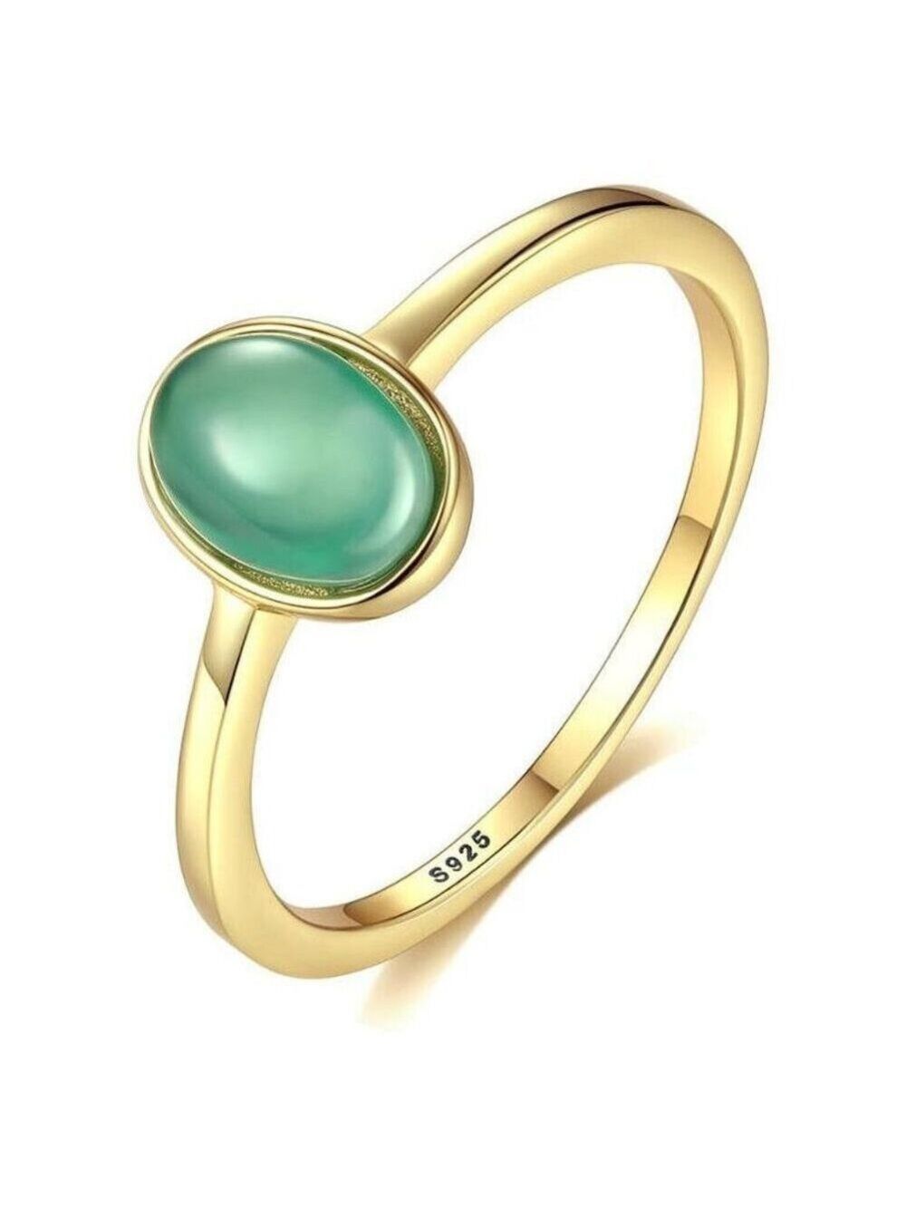 18k Gold Plated over 925 sterling silver Cabochon 7x5 created oval Emerald Ring - Picture 2 of 6